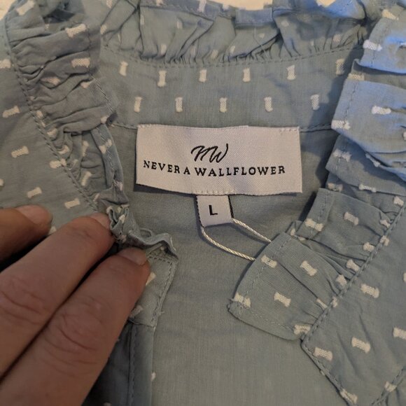 Never A Wallflower - Swiss Dot High Neck Puff Sleeve Minidress NWT - Size L - Picture 7 of 12